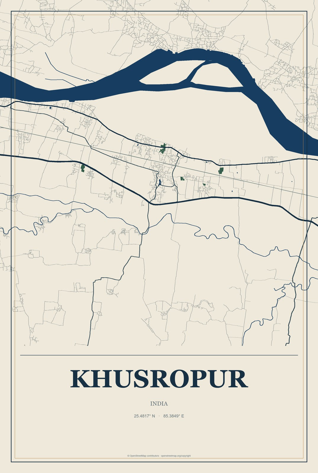 Khusropur, India City Map Aluminum Sign in Coastal Cutout style