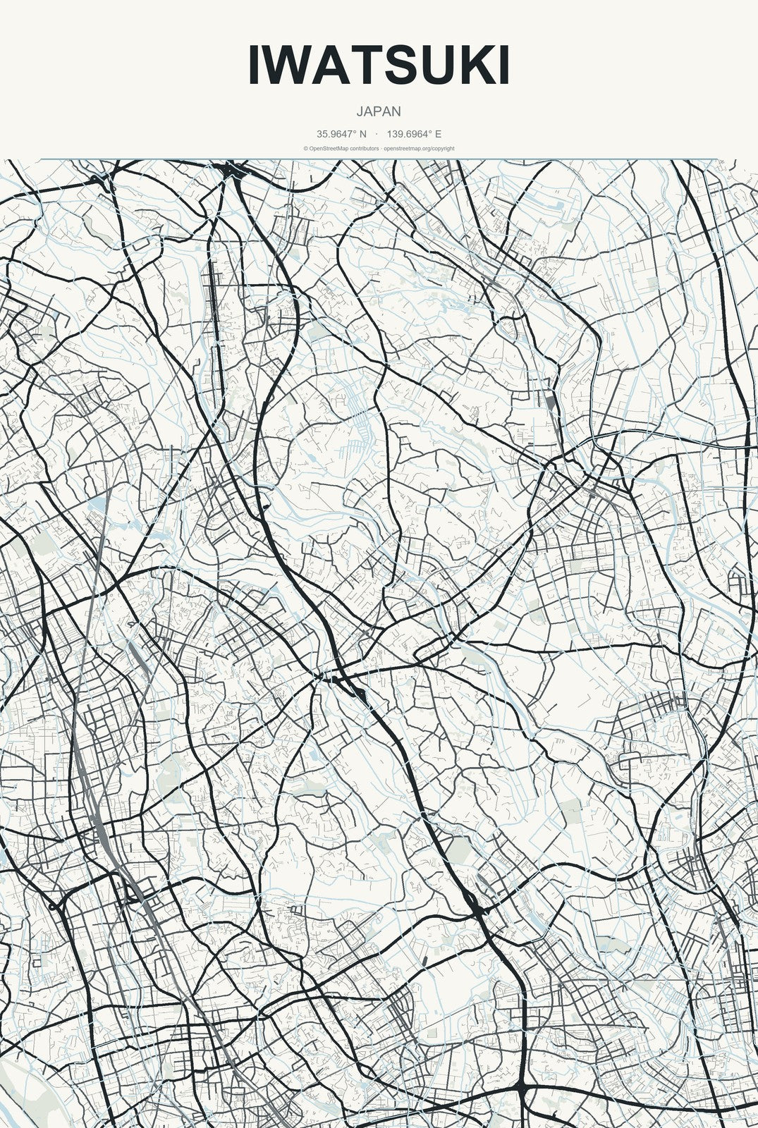 Iwatsuki, Japan City Map Aluminum Sign in Headline Atlas style