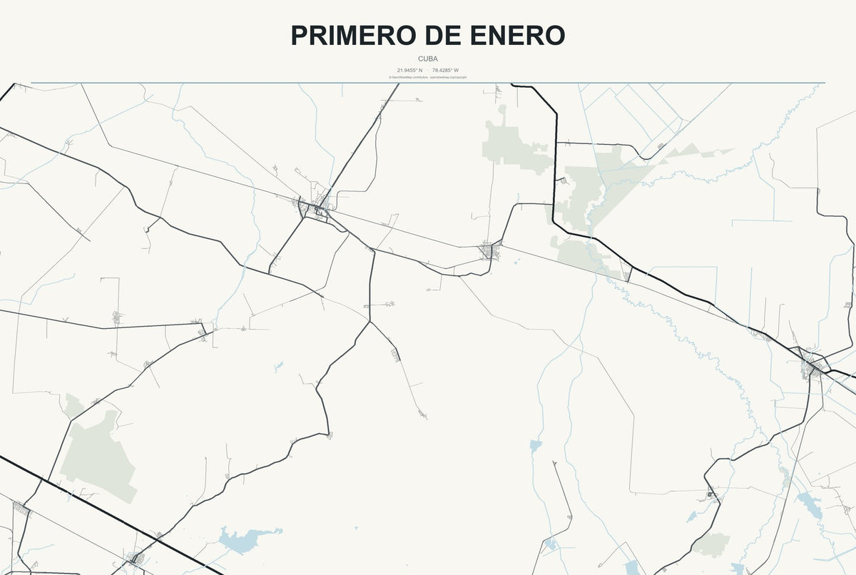 Primero de Enero, Cuba City Map Aluminum Sign in Headline Atlas style