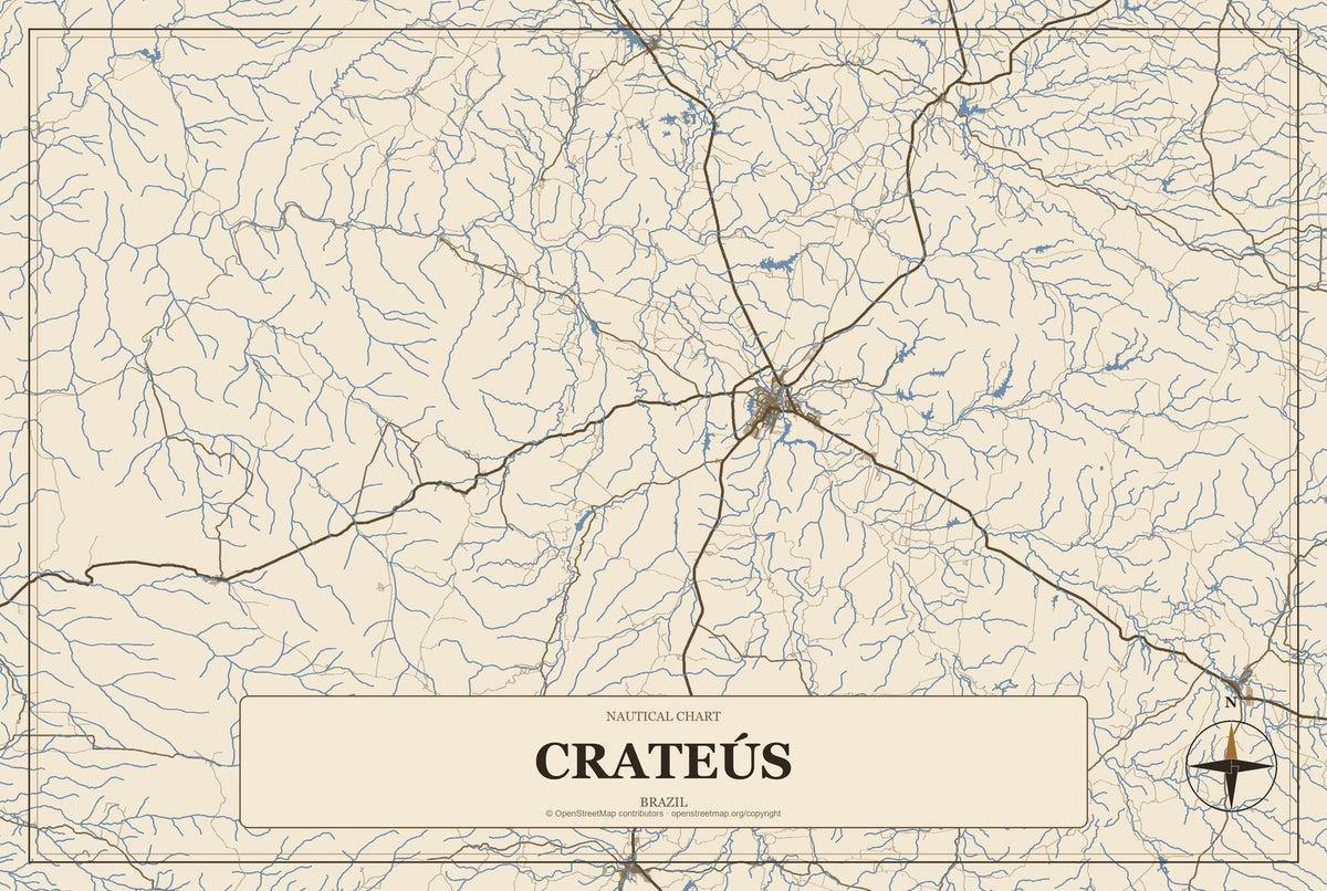 Crateús, Brazil City Map Aluminum Sign in Heritage Nautical style