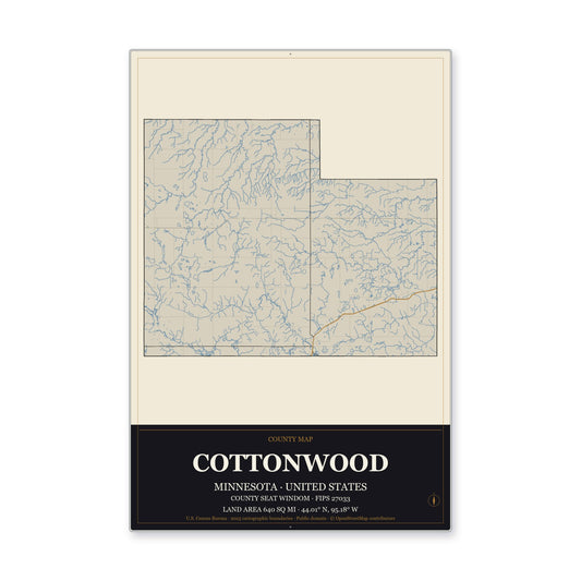 Cottonwood County, Minnesota Map Aluminum Sign in Museum Plaque style