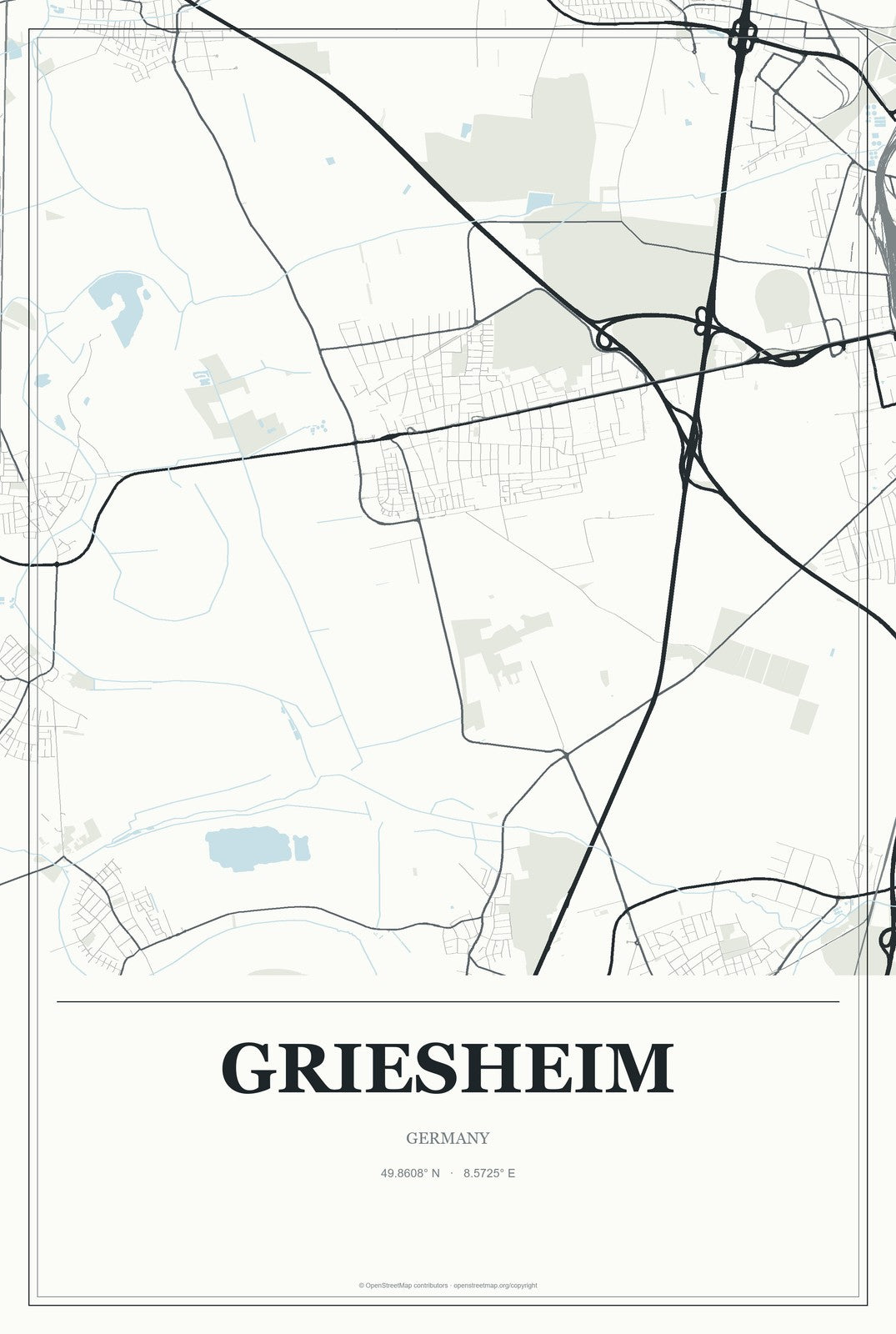 Griesheim, Germany City Map Aluminum Sign in Gallery Air style