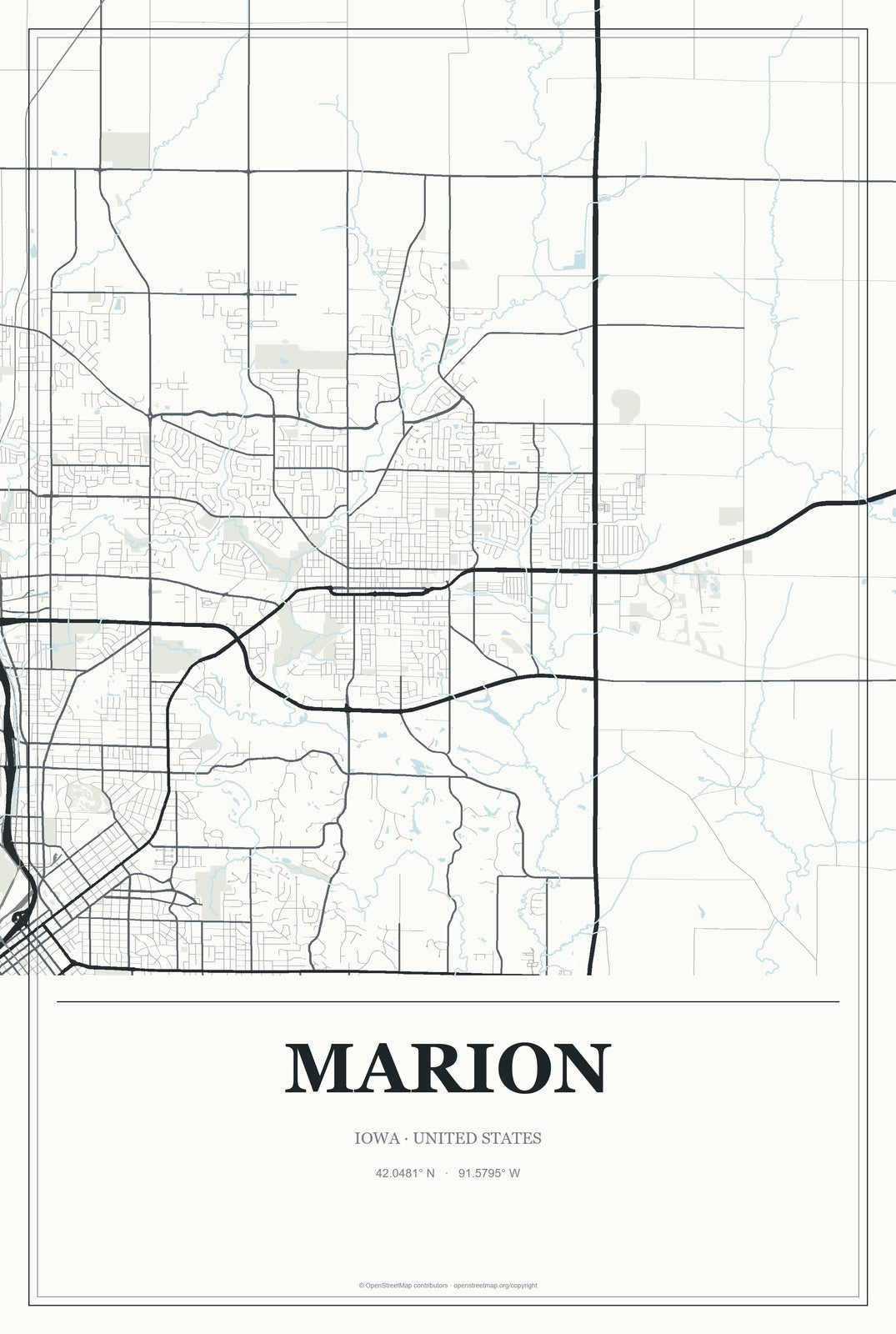 Marion, Iowa City Map Aluminum Sign in Gallery Air style