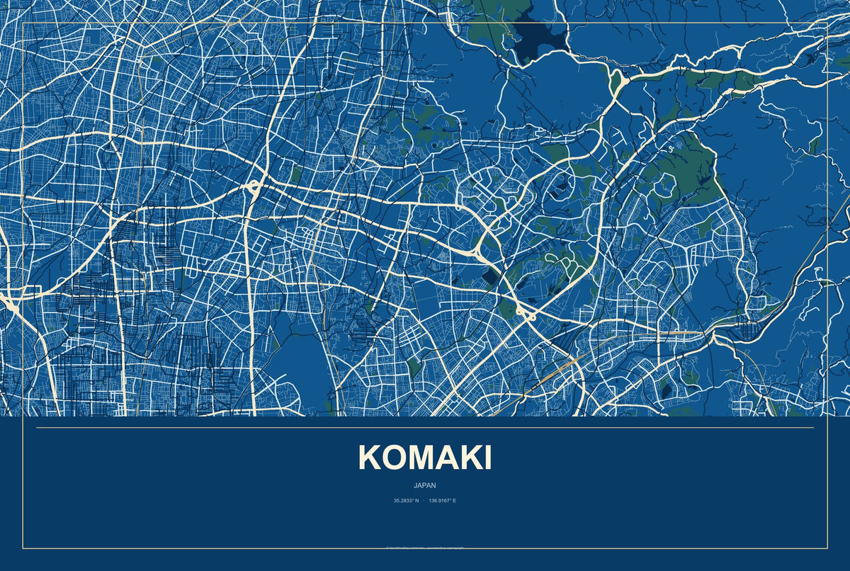 Komaki, Japan City Map Aluminum Sign in Harbor Cobalt style