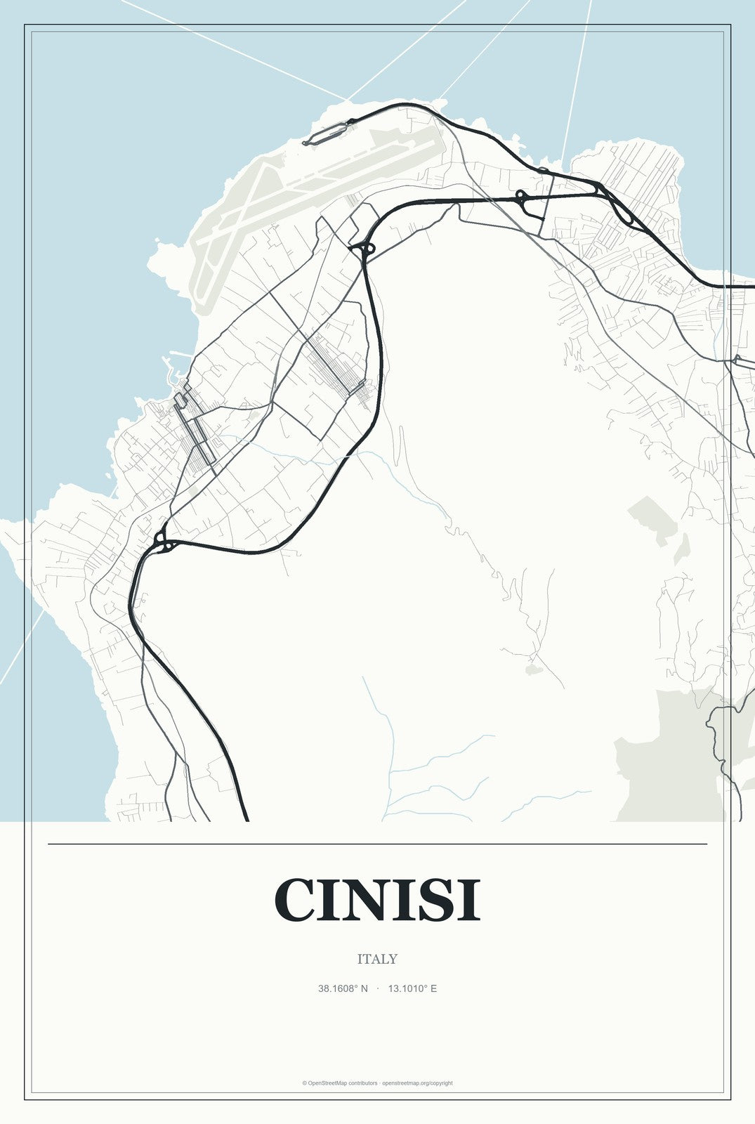 Cinisi, Italy City Map Aluminum Sign in Gallery Air style
