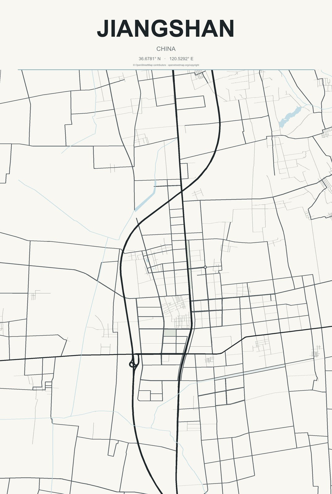Jiangshan, China City Map Aluminum Sign in Headline Atlas style