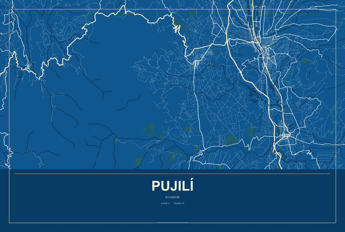 Pujilí, Ecuador City Map Aluminum Sign in Harbor Cobalt style