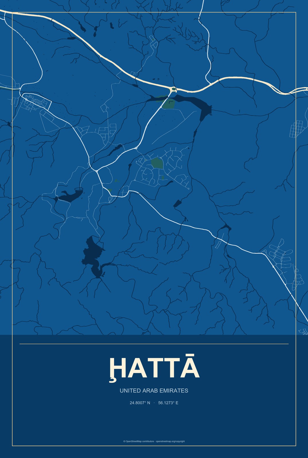 Ḩattā, United Arab Emirates City Map Aluminum Sign in Harbor Cobalt style