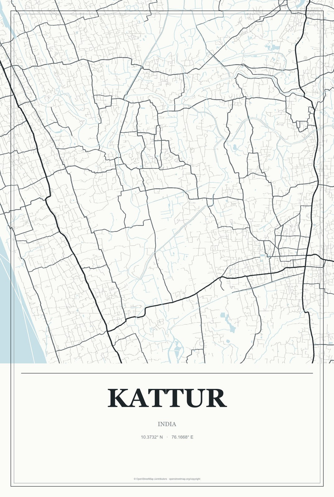 Kattur, India City Map Aluminum Sign in Gallery Air style