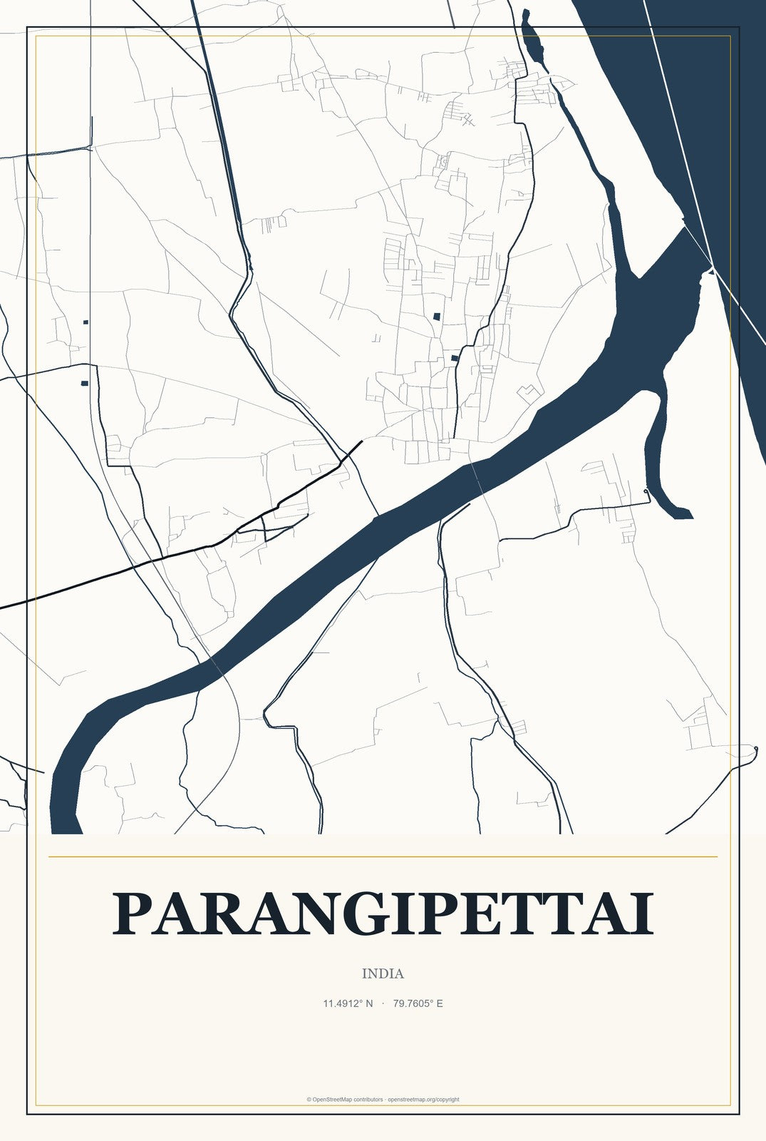 Parangipettai, India City Map Aluminum Sign in Citrine Modern style