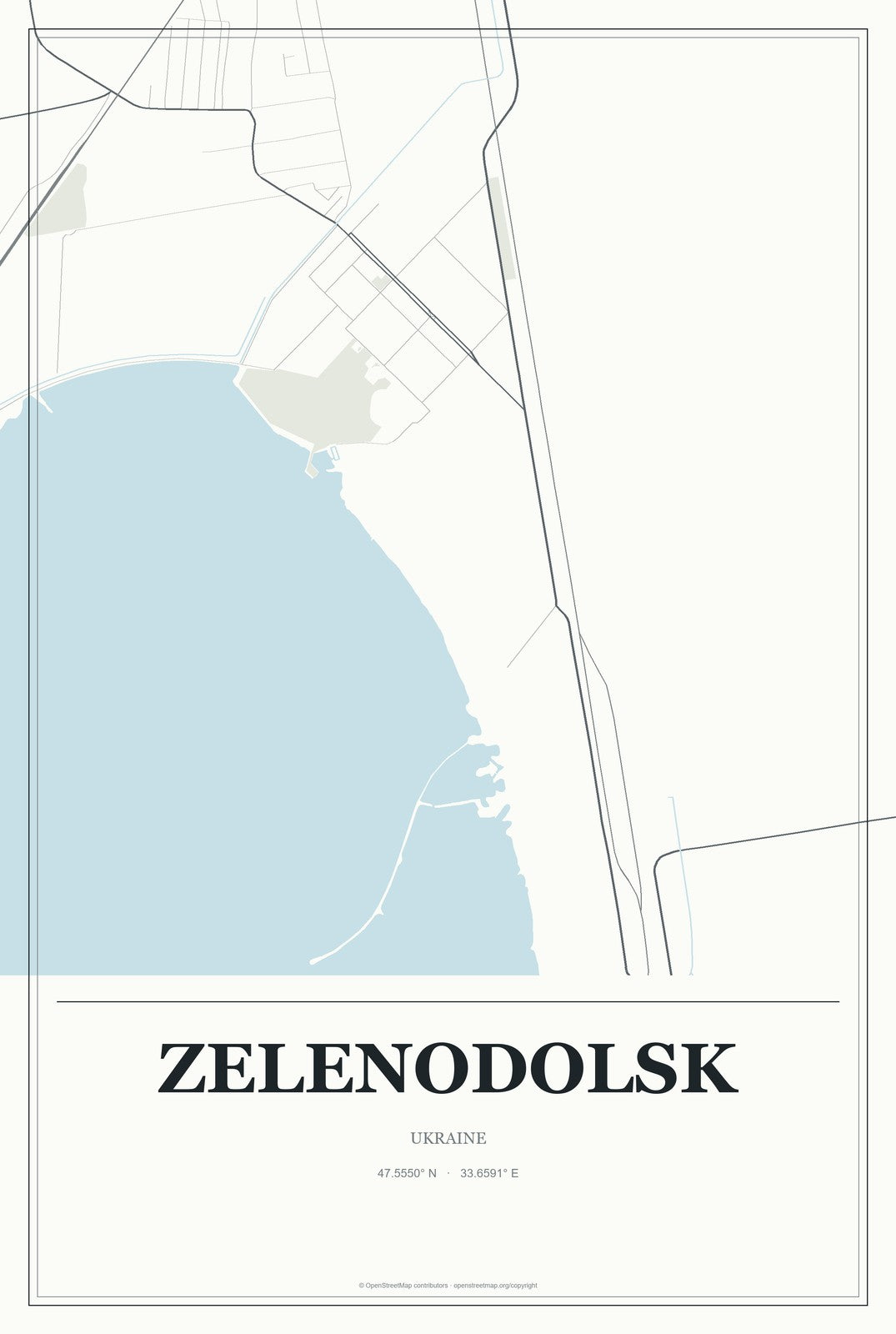 Zelenodolsk, Ukraine City Map Aluminum Sign in Gallery Air style