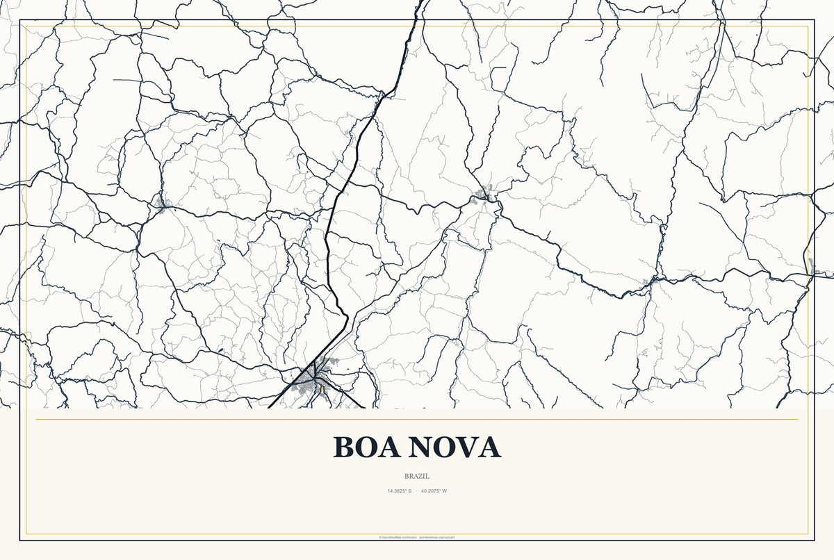 Boa Nova, Brazil City Map Aluminum Sign in Citrine Modern style