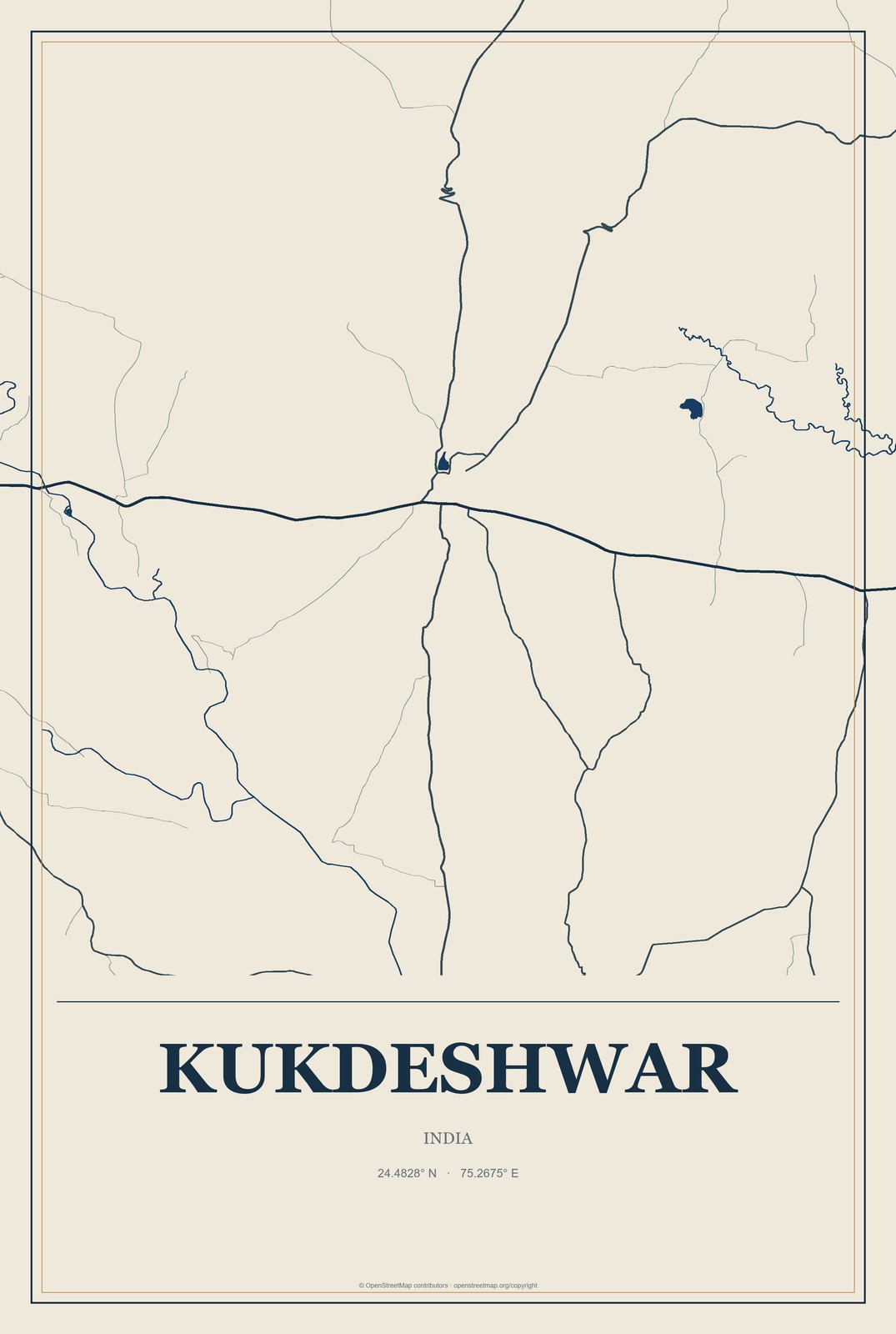 Kukdeshwar, India City Map Aluminum Sign in Coastal Cutout style