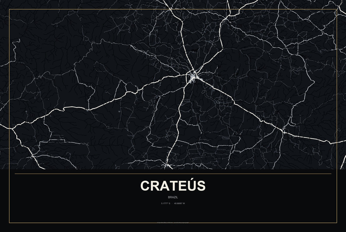 Crateús, Brazil City Map Aluminum Sign in Metropolitan Noir style
