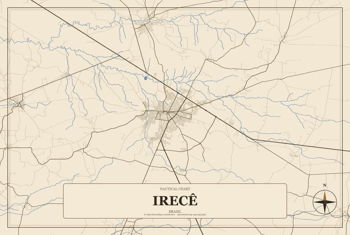 Irecê, Brazil City Map Aluminum Sign in Heritage Nautical style