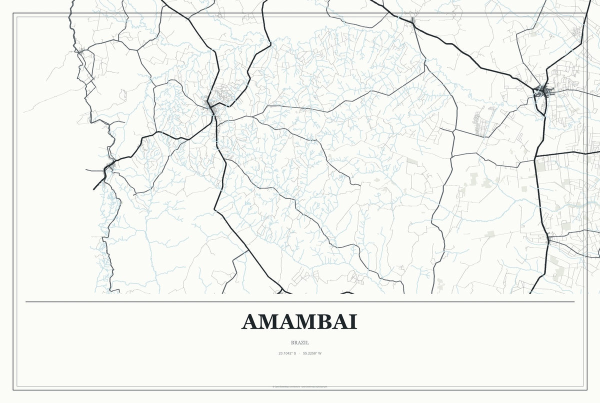 Amambai, Brazil City Map Aluminum Sign in Gallery Air style