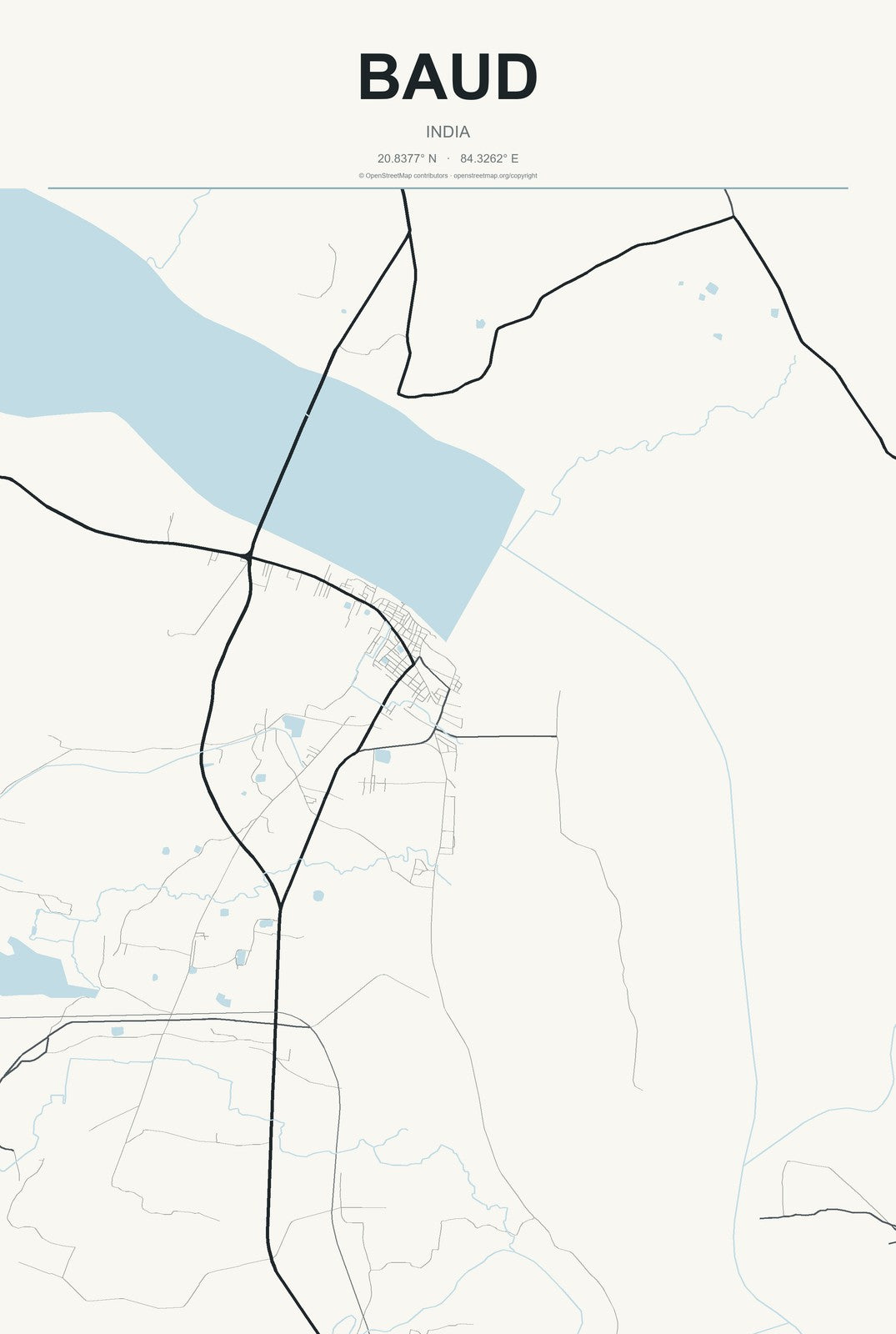 Baud, India City Map Aluminum Sign in Headline Atlas style