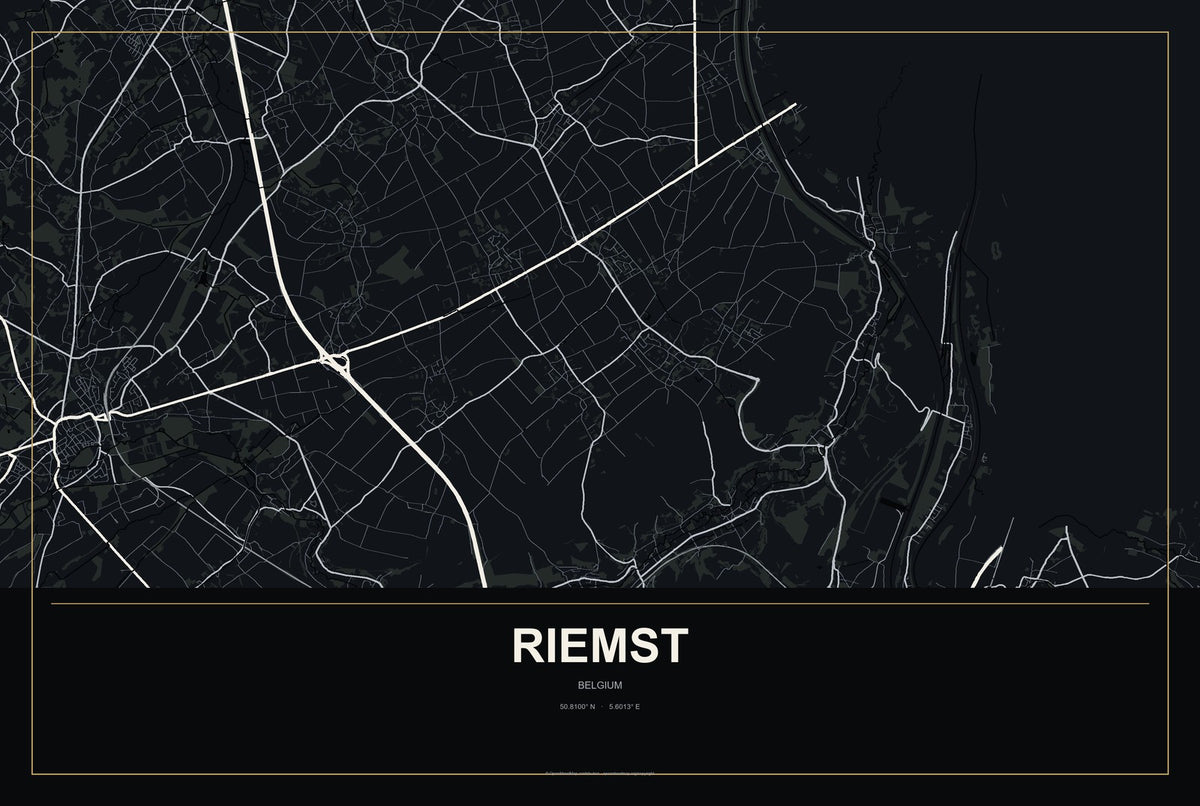 Riemst, Belgium City Map Aluminum Sign in Metropolitan Noir style