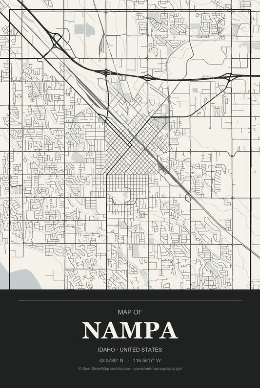 Nampa, Idaho City Map Aluminum Sign in Museum Plaque style