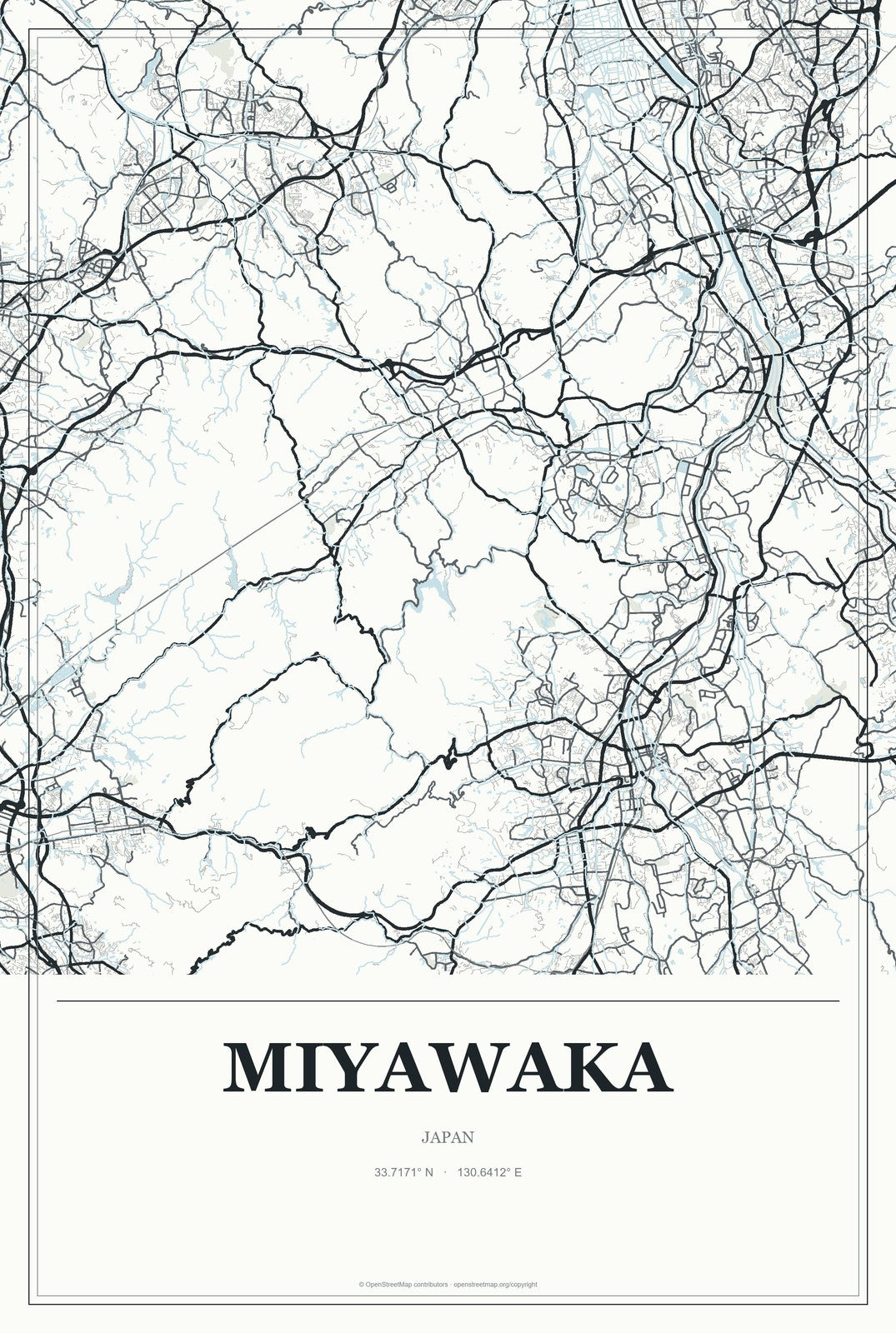Miyawaka, Japan City Map Aluminum Sign in Gallery Air style