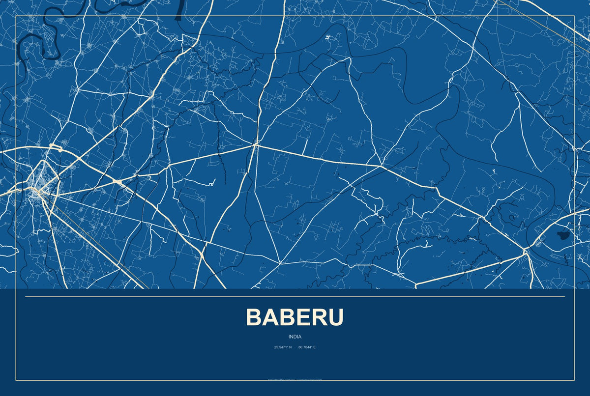 Baberu, India City Map Aluminum Sign in Harbor Cobalt style