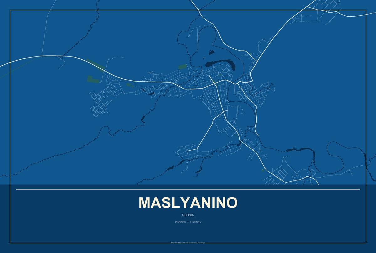 Maslyanino, Russia City Map Aluminum Sign in Harbor Cobalt style