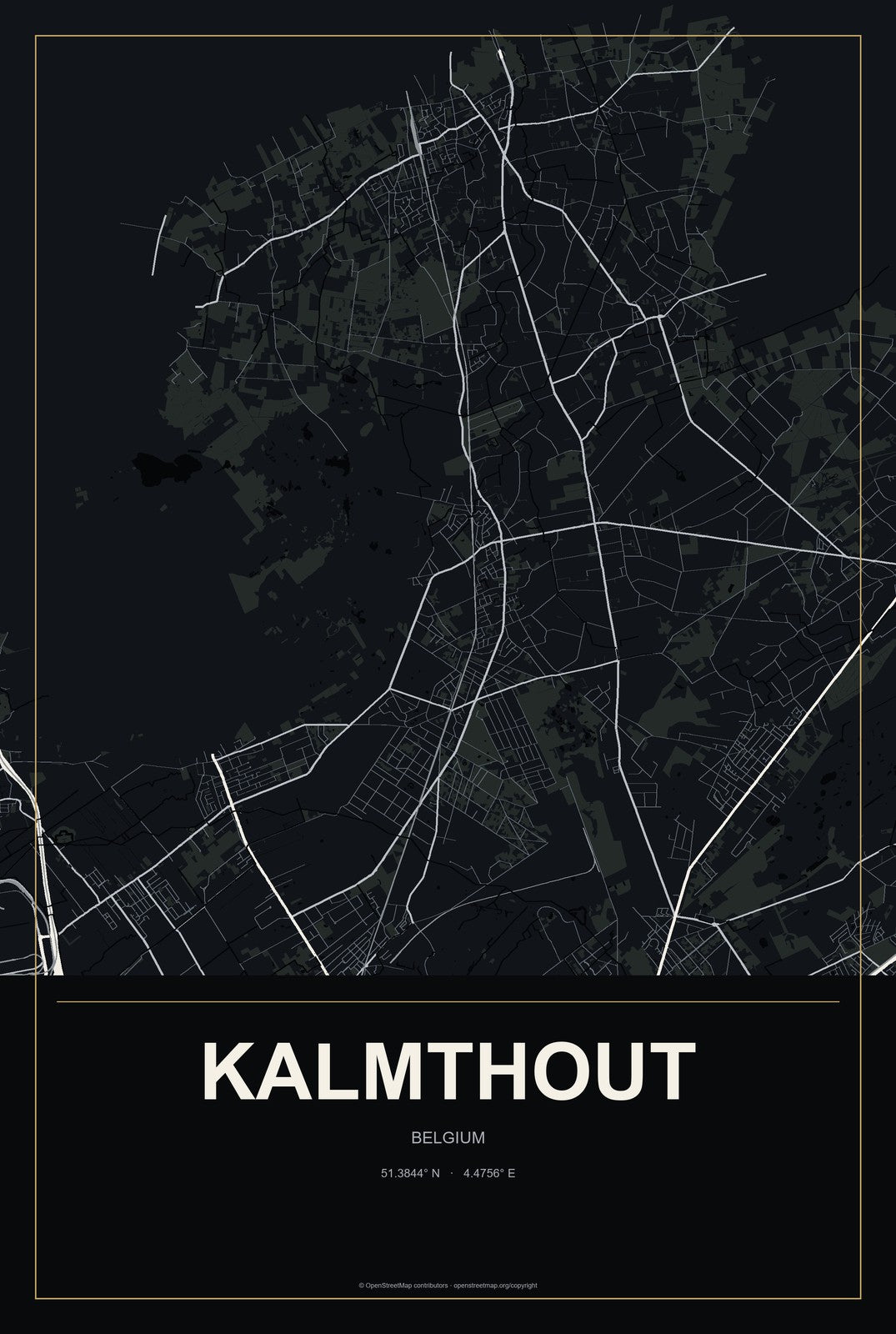 Kalmthout, Belgium City Map Aluminum Sign in Metropolitan Noir style