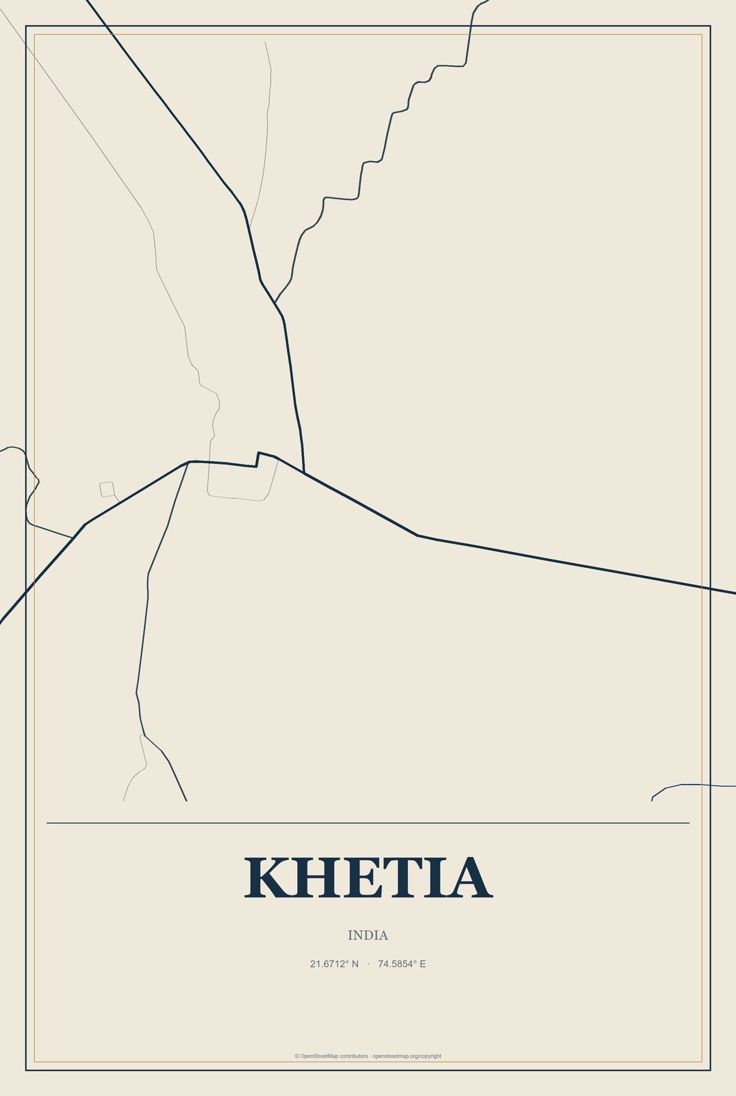 Khetia, India City Map Aluminum Sign in Coastal Cutout style