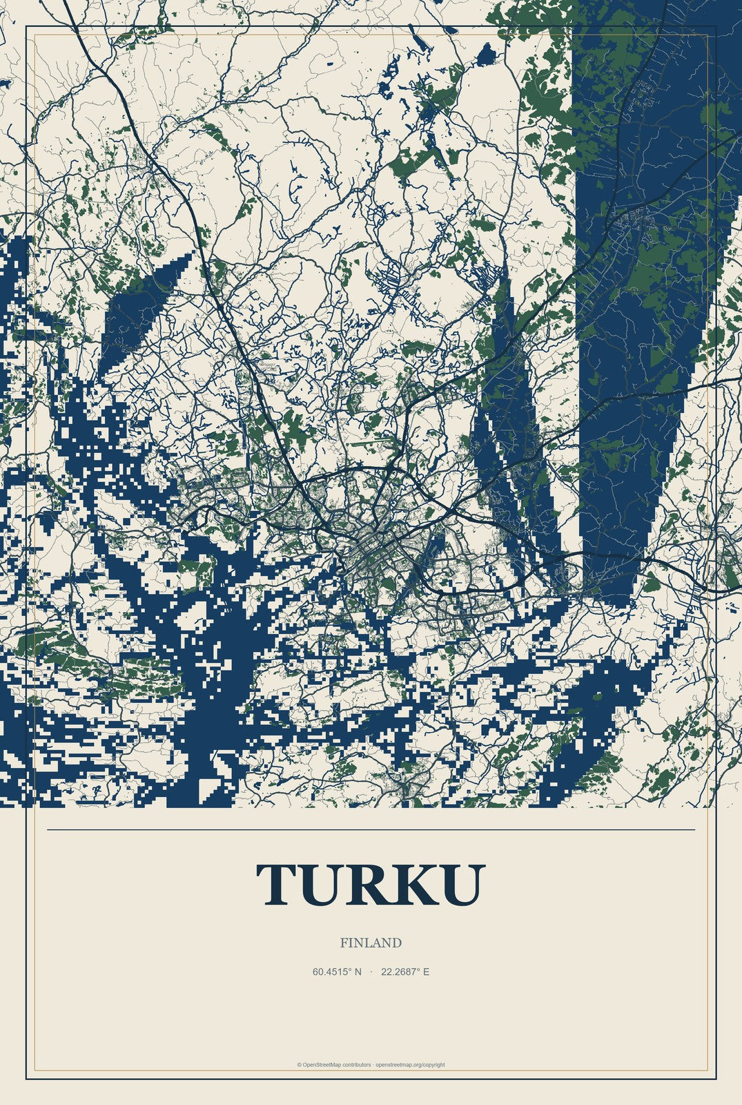Turku, Finland City Map Aluminum Sign in Coastal Cutout style