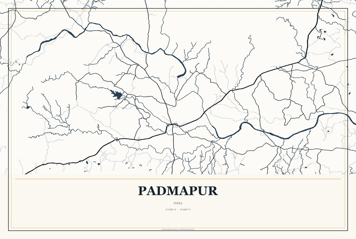Padmapur, India City Map Aluminum Sign in Citrine Modern style