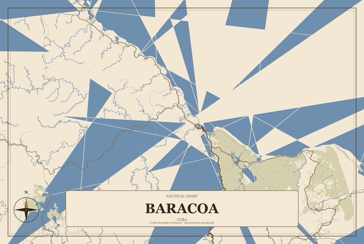Baracoa, Cuba City Map Aluminum Sign in Heritage Nautical style