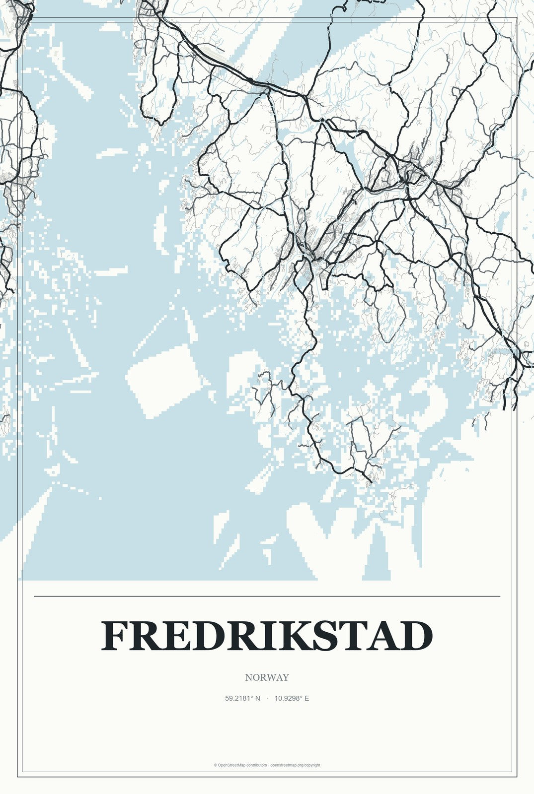 Fredrikstad, Norway City Map Aluminum Sign in Gallery Air style