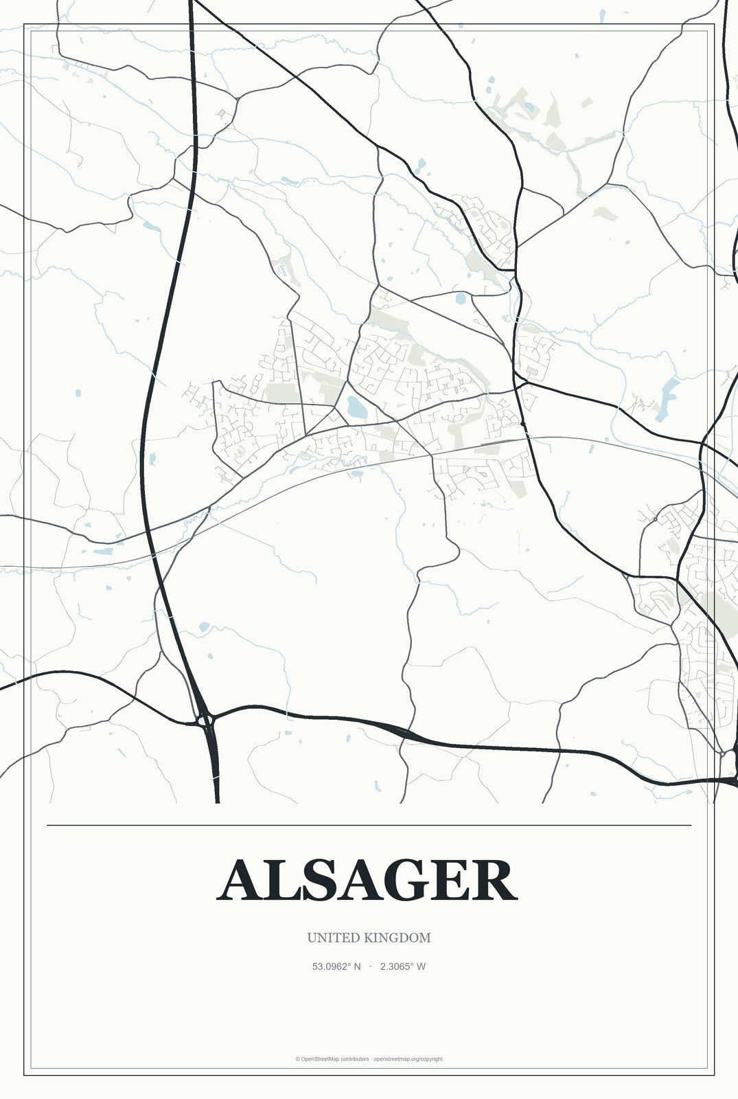 Alsager, United Kingdom City Map Aluminum Sign in Gallery Air style