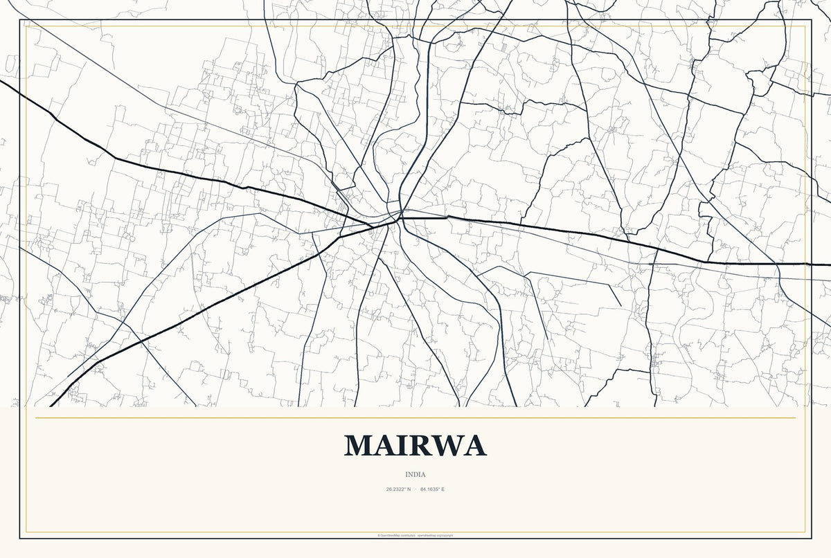 Mairwa, India City Map Aluminum Sign in Citrine Modern style