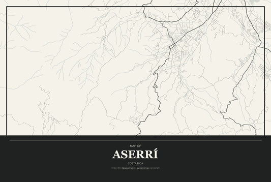 Aserrí, Costa Rica City Map Aluminum Sign in Museum Plaque style