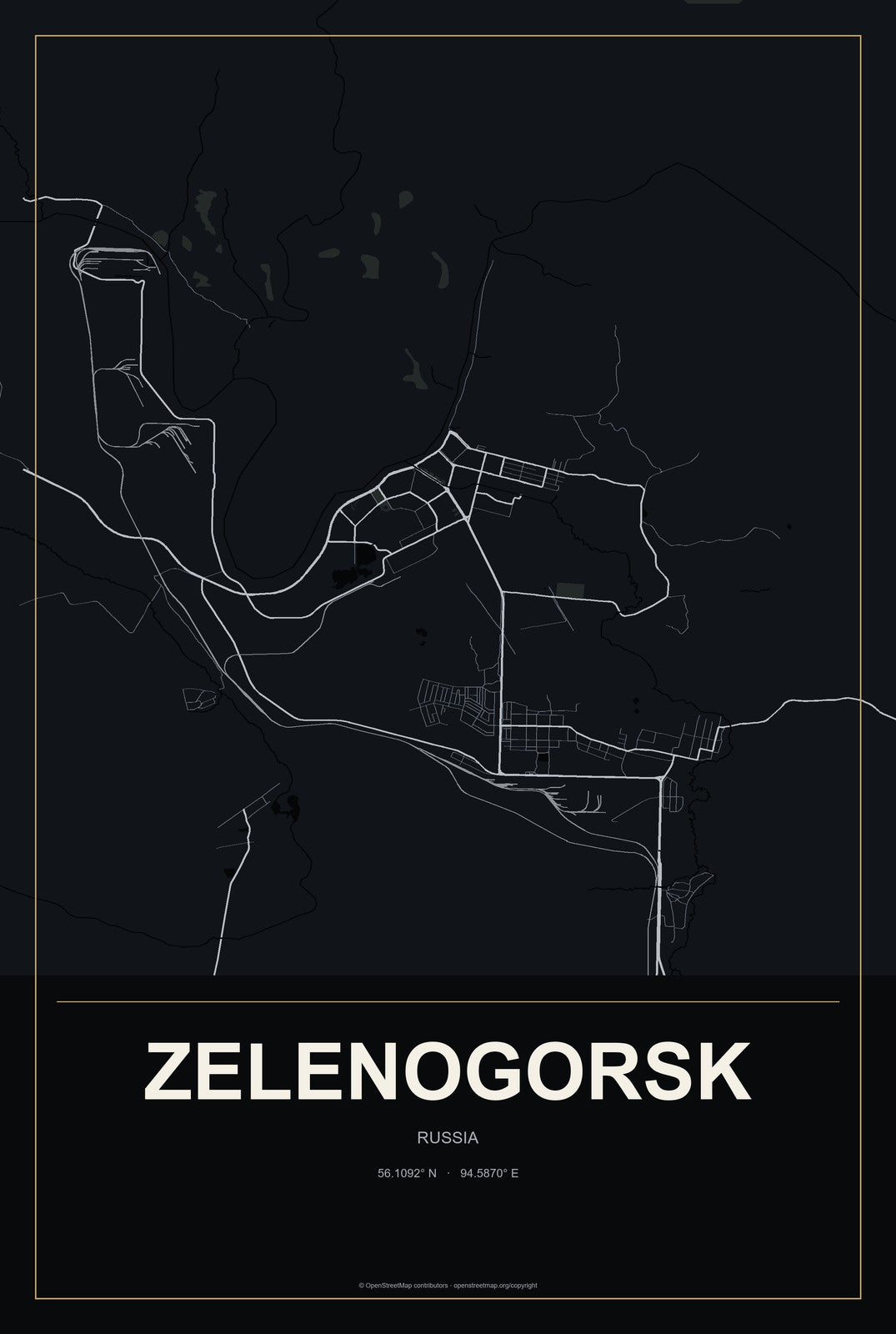 Zelenogorsk, St.-Petersburg, Russia City Map Aluminum Sign in Metropolitan Noir style