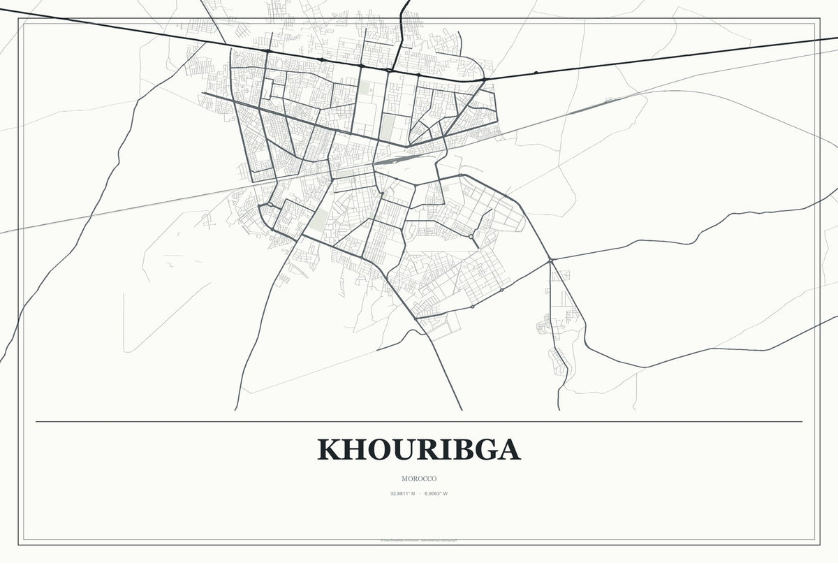 Khouribga, Morocco City Map Aluminum Sign in Gallery Air style