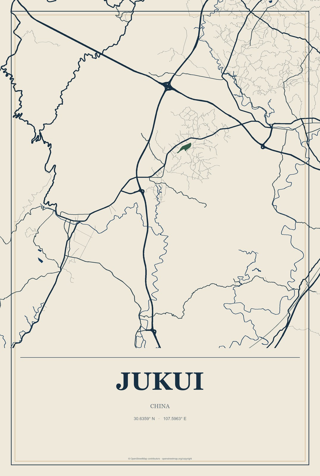 Jukui, China City Map Aluminum Sign in Coastal Cutout style