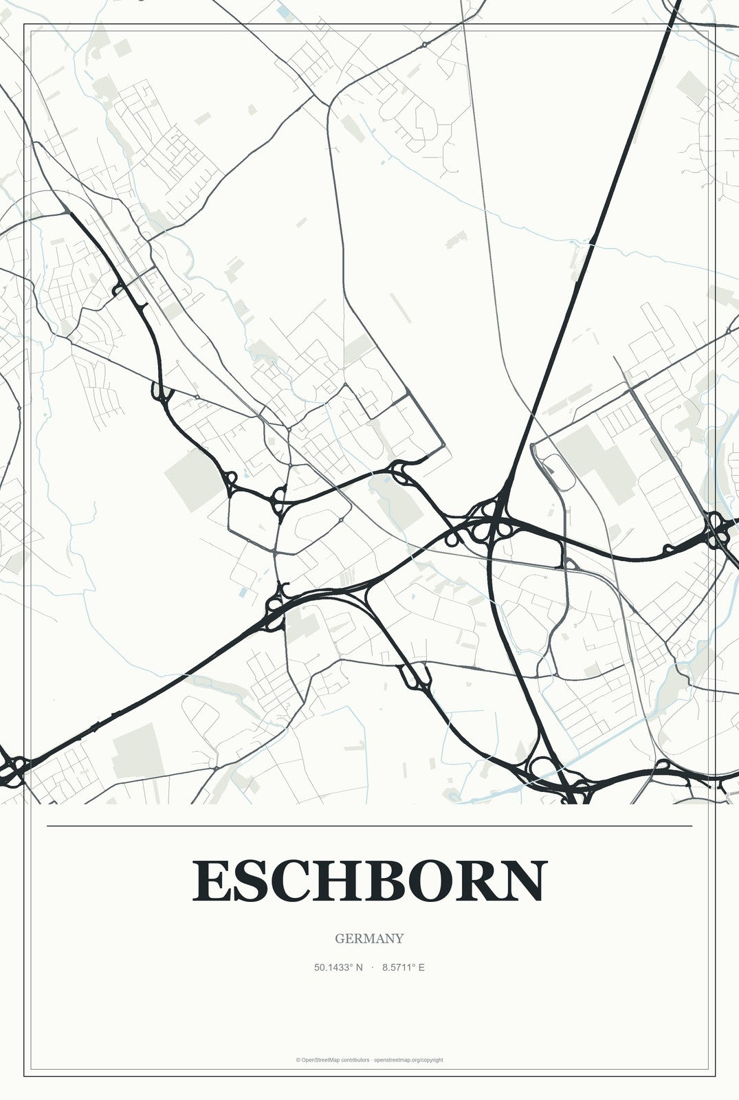 Eschborn, Germany City Map Aluminum Sign in Gallery Air style