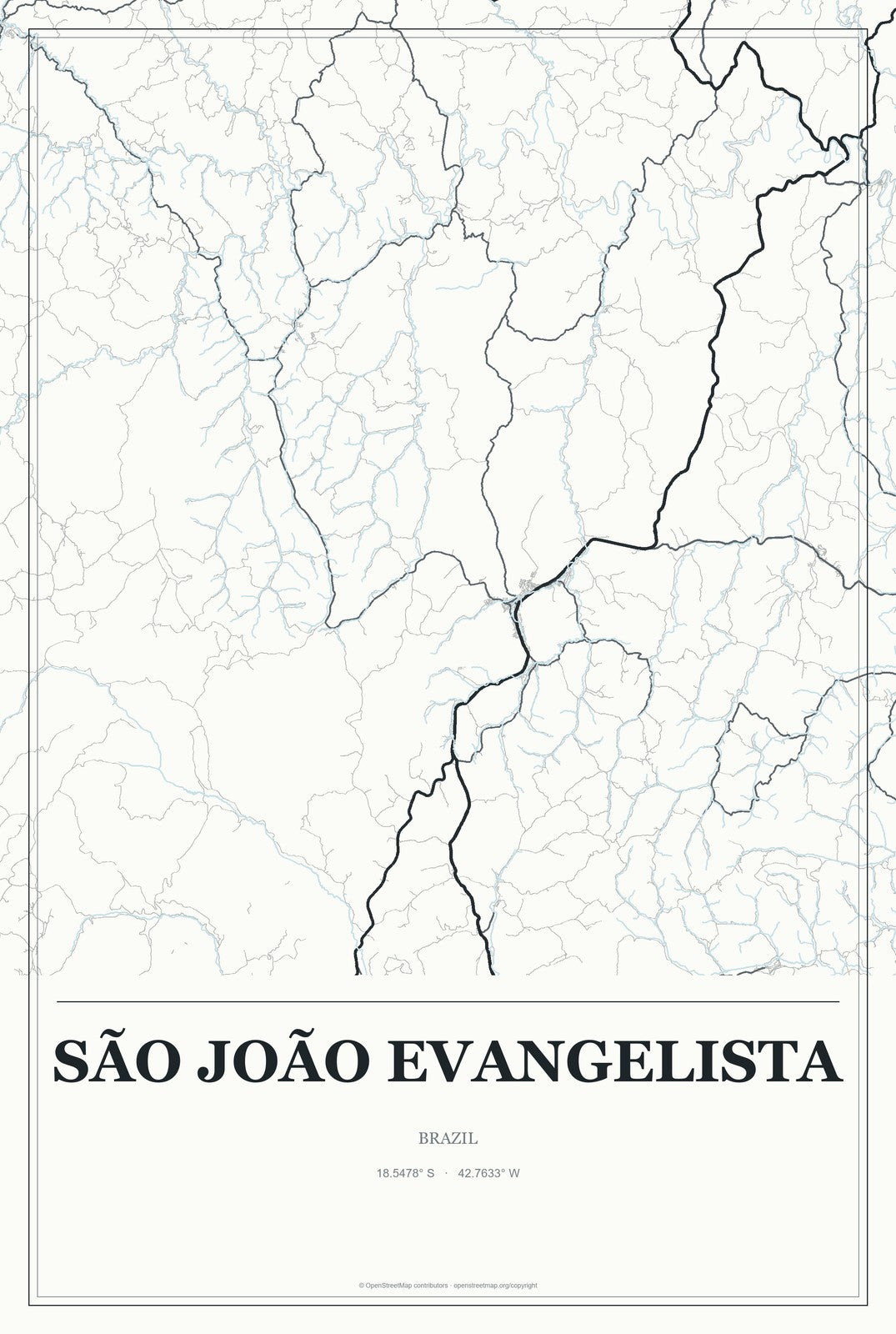São João Evangelista, Brazil City Map Aluminum Sign in Gallery Air style
