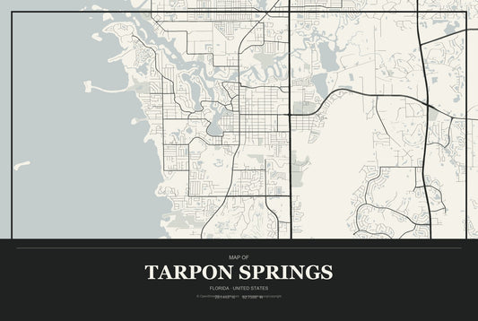 Tarpon Springs, Florida City Map Aluminum Sign in Museum Plaque style