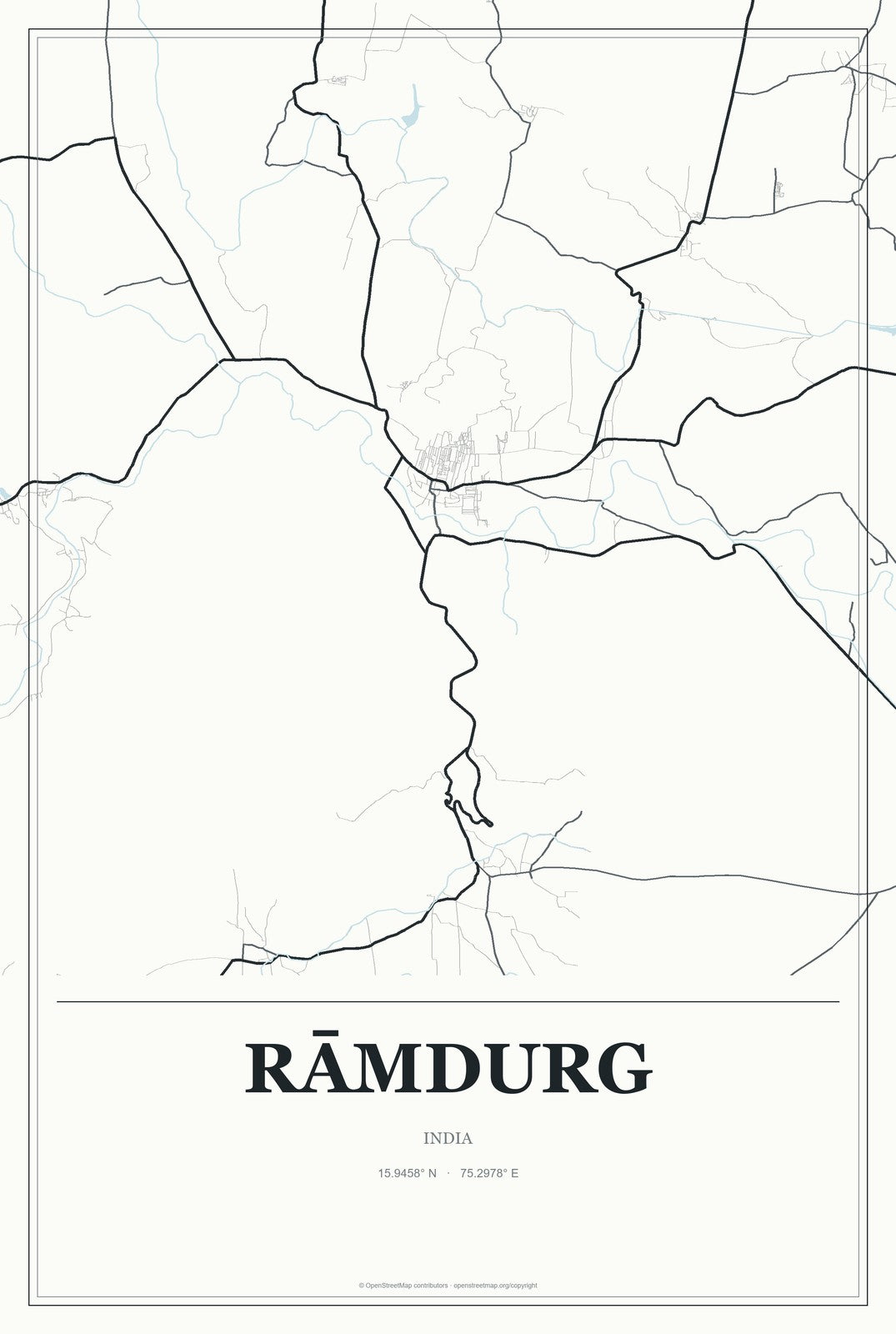Rāmdurg, India City Map Aluminum Sign in Gallery Air style
