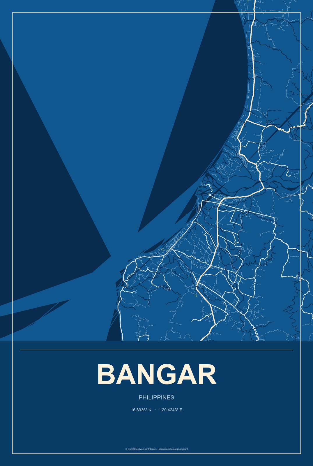 Bangar, Philippines City Map Aluminum Sign in Harbor Cobalt style