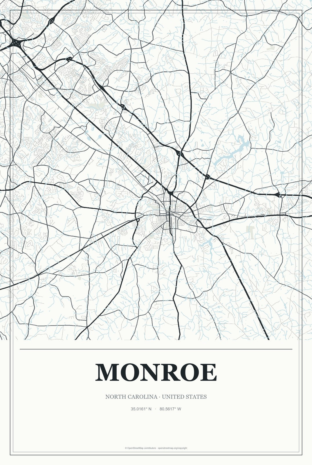Monroe, North Carolina City Map Aluminum Sign in Gallery Air style