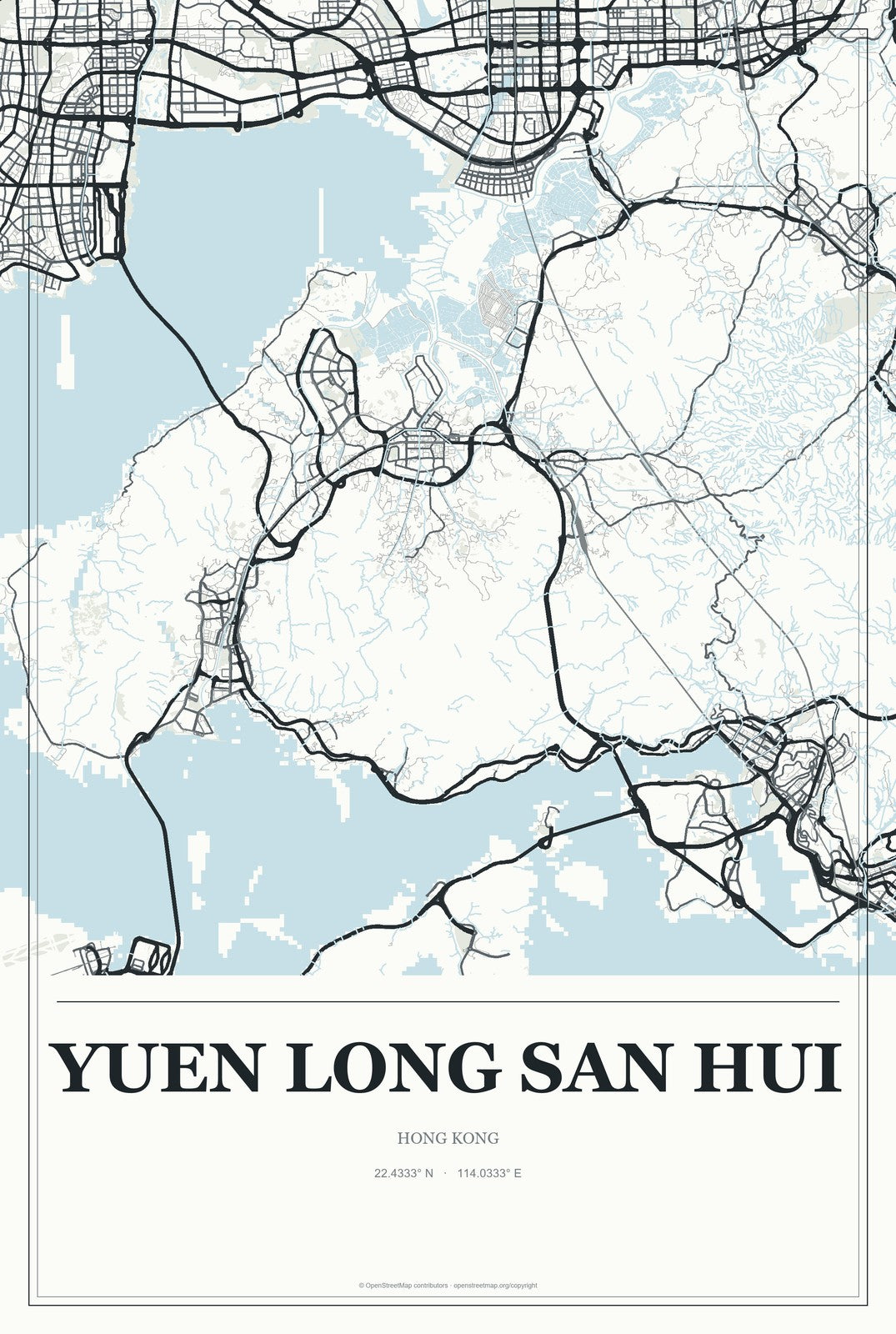 Yuen Long San Hui, Hong Kong City Map Aluminum Sign in Gallery Air style