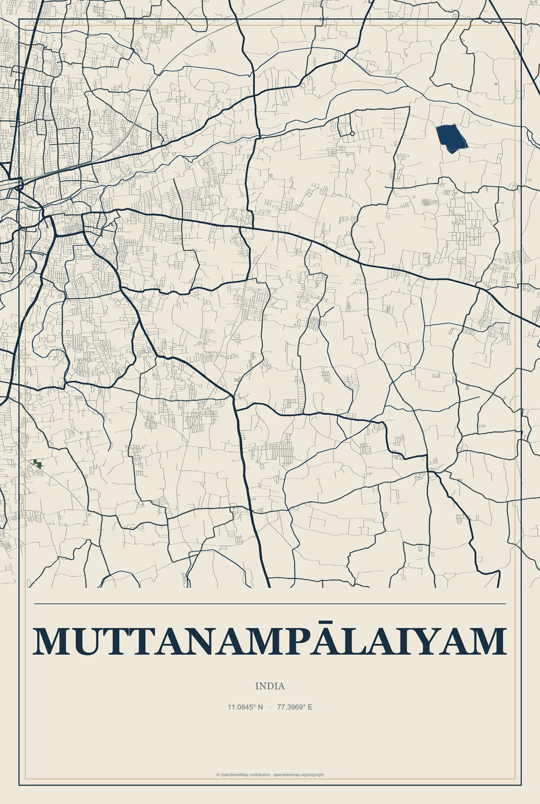 Muttanampālaiyam, India City Map Aluminum Sign in Coastal Cutout style