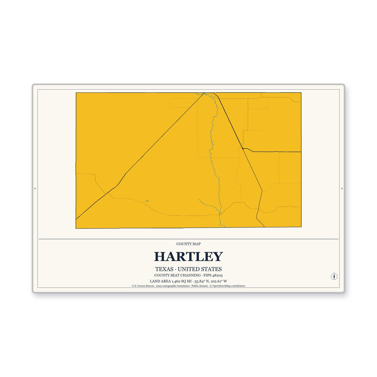 Hartley County, Texas Map Aluminum Sign in Citrine Modern style