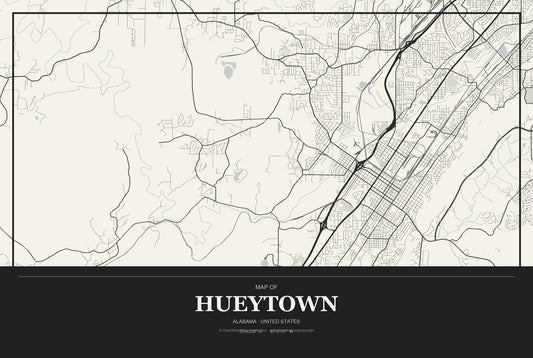 Hueytown, Alabama City Map Aluminum Sign in Museum Plaque style