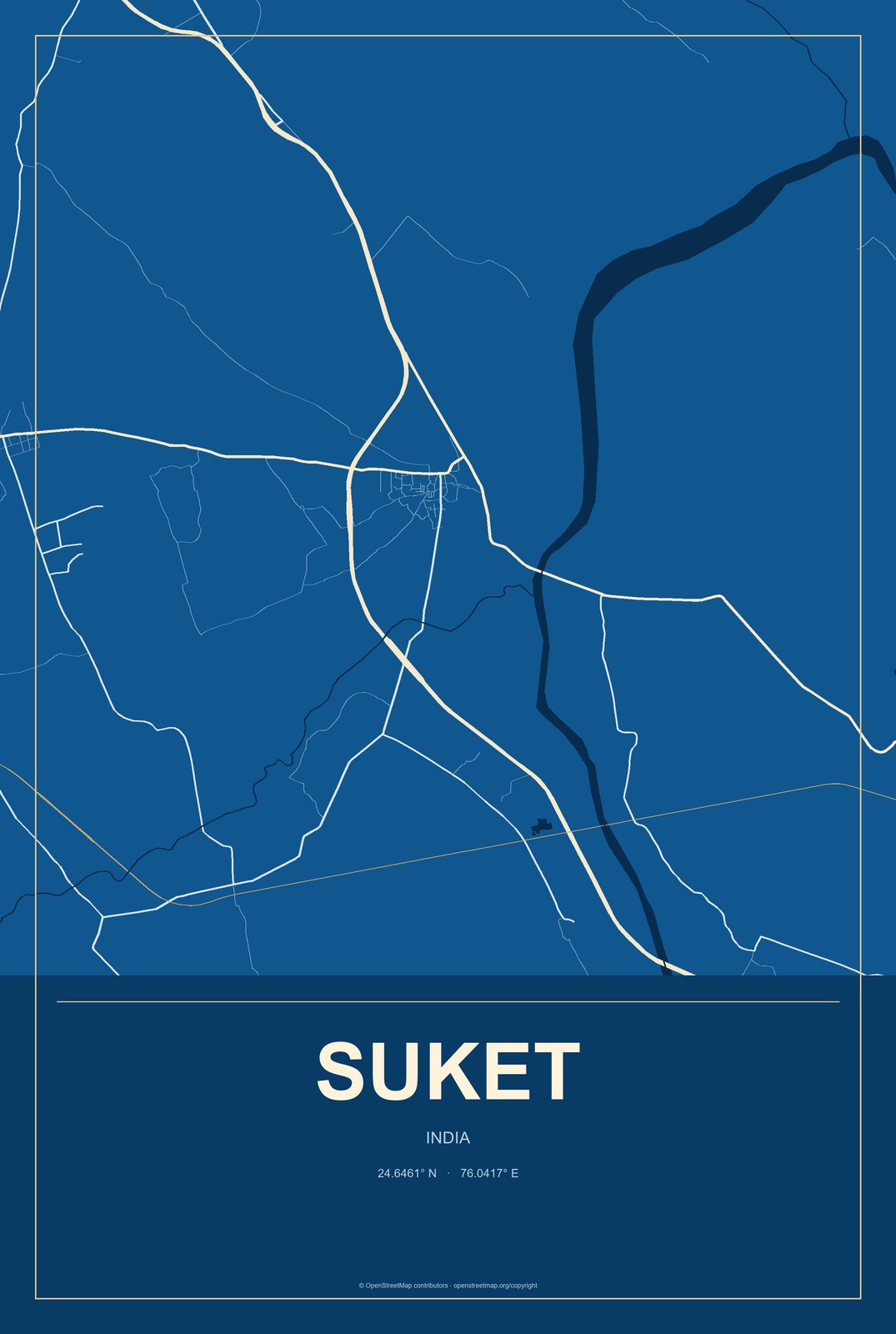 Suket, India City Map Aluminum Sign in Harbor Cobalt style