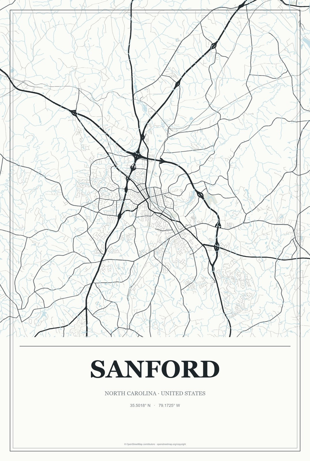 Sanford, North Carolina City Map Aluminum Sign in Gallery Air style